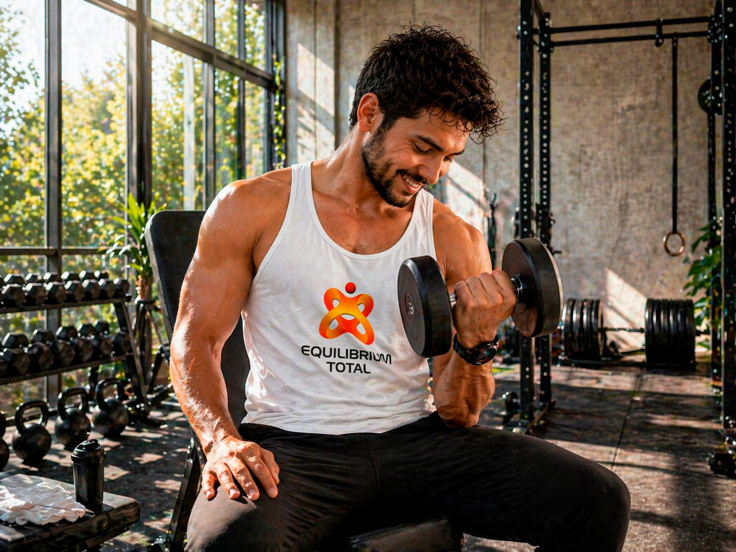 Hombre joven haciendo ejercicio en el gimnasio
