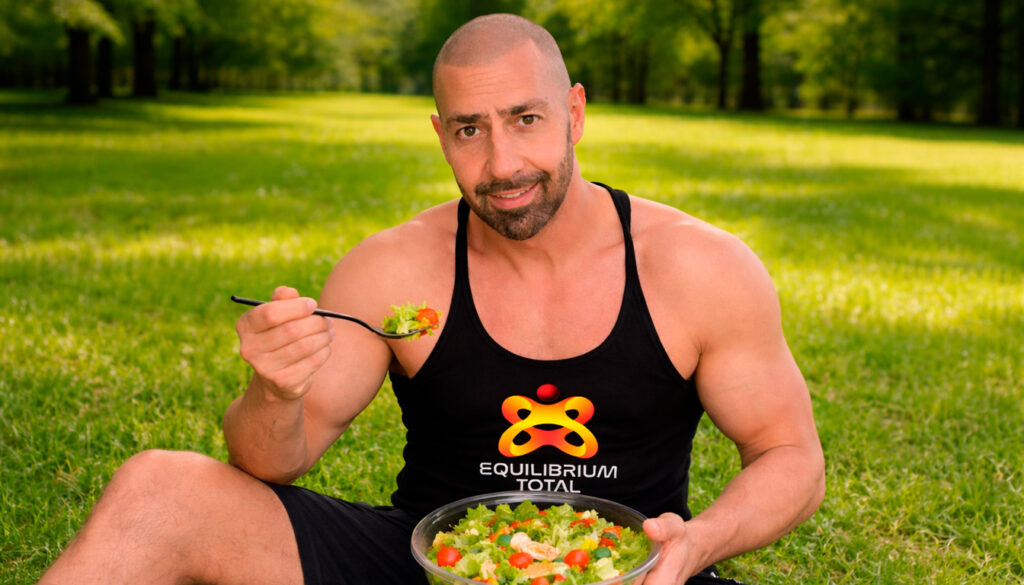 Jokin Egaña comiendo una ensalada en un parque