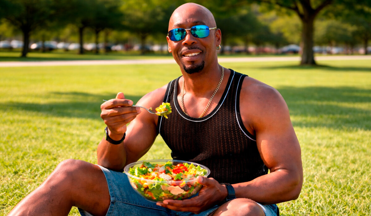 Rafael Monteagudo comiendo una ensalada